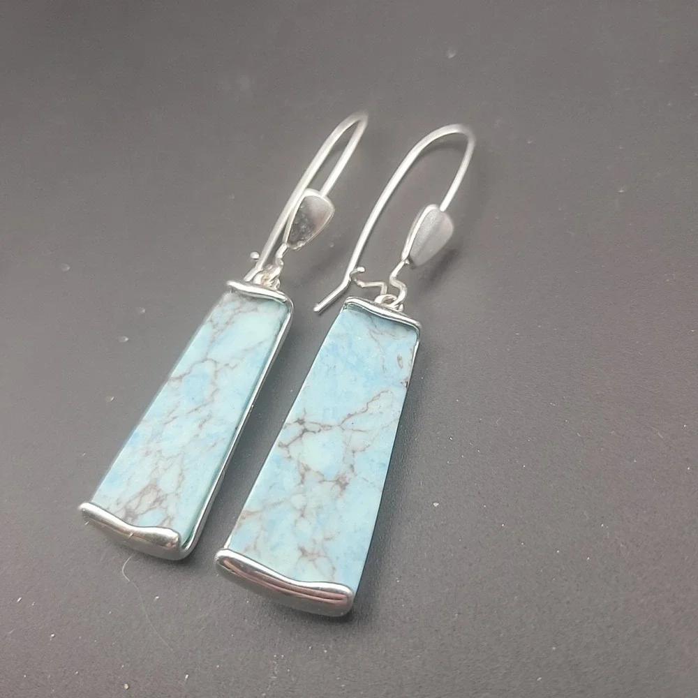 Robert Lee Morris RLM Soho Silver Tone Turquoise Bar Dangle Drop Earrings...